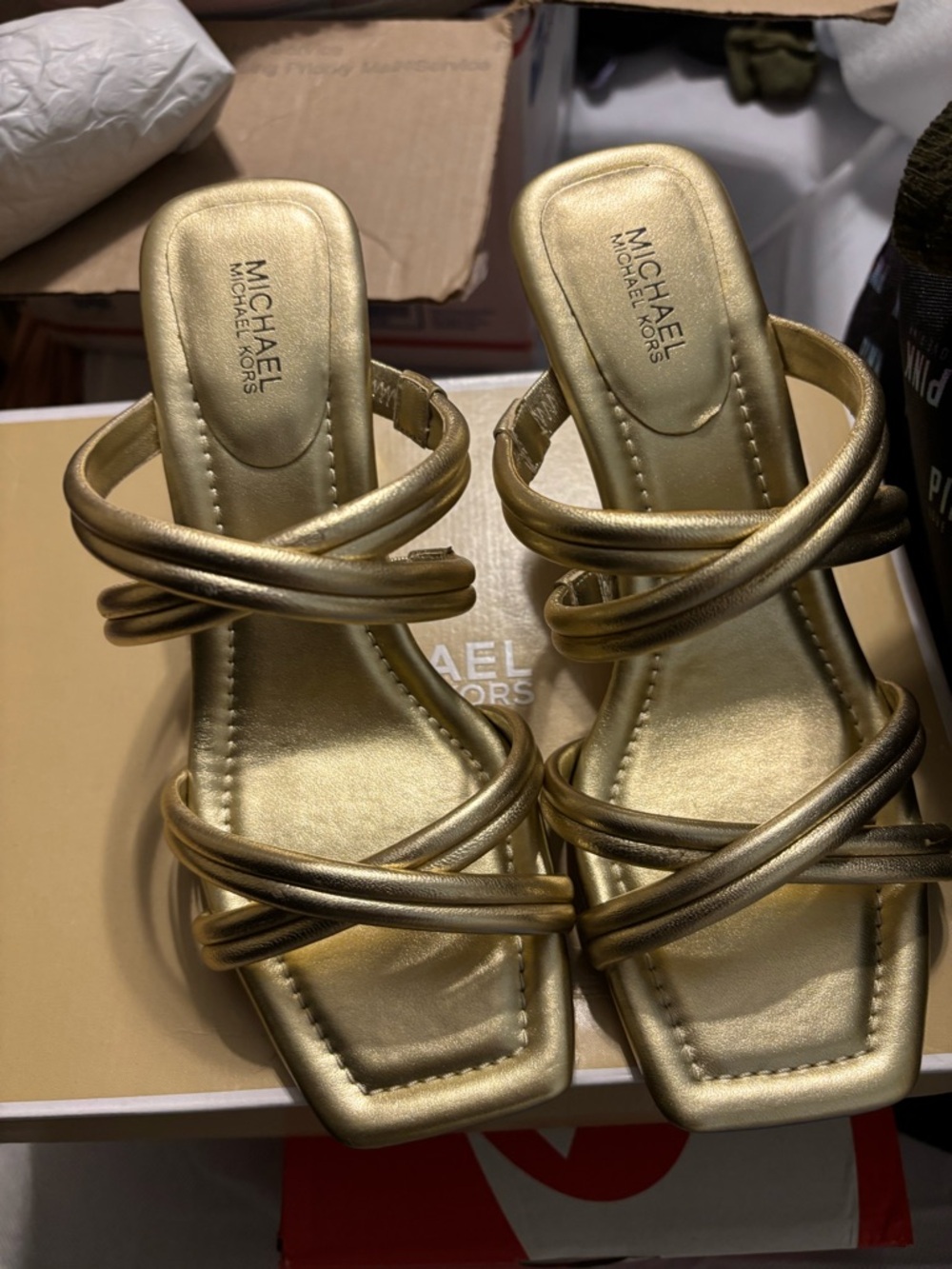 Michael Kors Metallic Gold Strappy Slide Heels